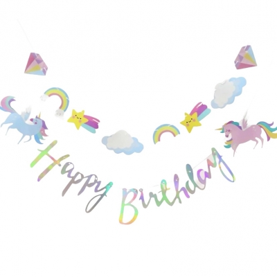 Papieren slinger Happy Birthday Unicorn